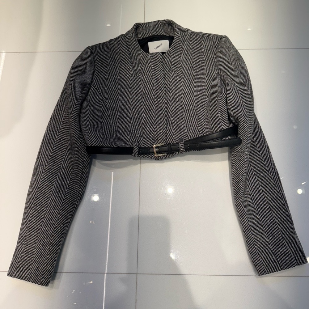 Coperni Black and Gray Herringbone Cropped Blazer